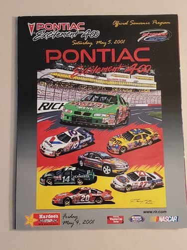 2001 NASCAR Pontiac Excitement 400 Program w MATT KENSETH AUTOGRAPH, lineup, RIS - Image 1
