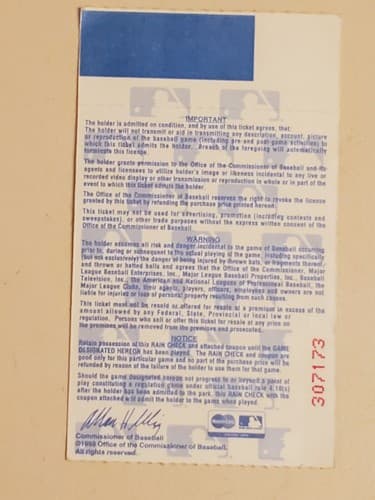 1998 MLB WORLD SERIES Game 4 San Diego Padres Ticket Stub OCT 21 98 v NY Yankees - Thumbnail 2