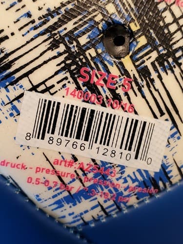 ADIDAS Soccer Ball Size 5, blue Art #AZ5443 140003 10/16 7.3-10.2 psi. Used Exc - Thumbnail 5