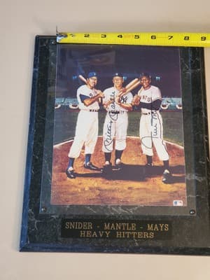 MLB Dual Auto 8x10 photo MICKEY MANTLE, WILLIE MAYS. Wood Plaque 11×13 w Glass - Image 1
