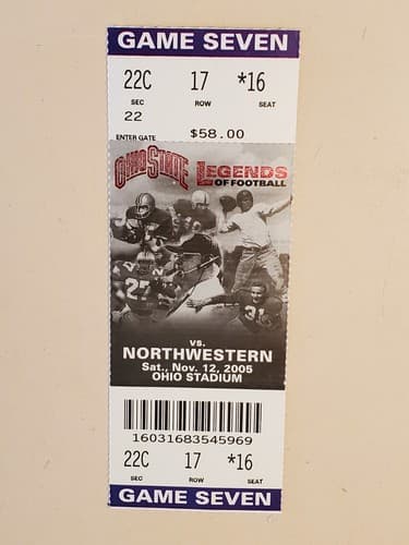 2005 NCAA Ohio State University ticket stub. NOV 12 2005 v Northwestern (48-7W) - Image 1
