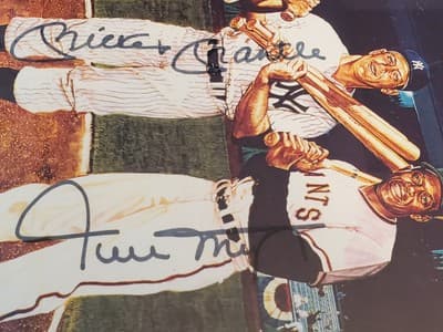 MLB Dual Auto 8x10 photo MICKEY MANTLE, WILLIE MAYS. Wood Plaque 11×13 w Glass - Thumbnail 6