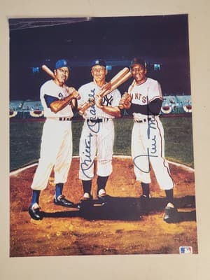 MLB Dual Auto 8x10 photo MICKEY MANTLE, WILLIE MAYS. Wood Plaque 11×13 w Glass - Thumbnail 3