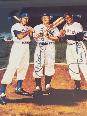 MLB Dual Auto 8x10 photo MICKEY MANTLE, WILLIE MAYS. Wood Plaque 11×13 w Glass - Thumbnail 7