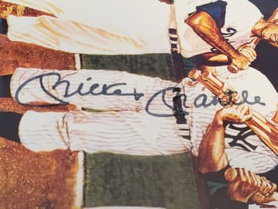 MLB Dual Auto 8x10 photo MICKEY MANTLE, WILLIE MAYS. Wood Plaque 11×13 w Glass - Thumbnail 11