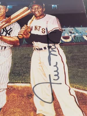 MLB Dual Auto 8x10 photo MICKEY MANTLE, WILLIE MAYS. Wood Plaque 11×13 w Glass - Thumbnail 12