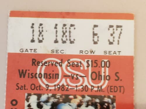 1982 NCAA Ohio State University ticket stub. OCT 9 82 v Wisconsin. MIKE TOMCZAK - Thumbnail 4