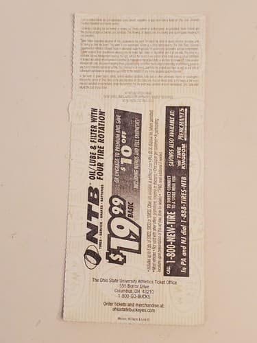 2010 NCAA Ohio State Univ ticket stub. OCT 9 2010 v Indiana (38-10W) Two Ava - Thumbnail 2