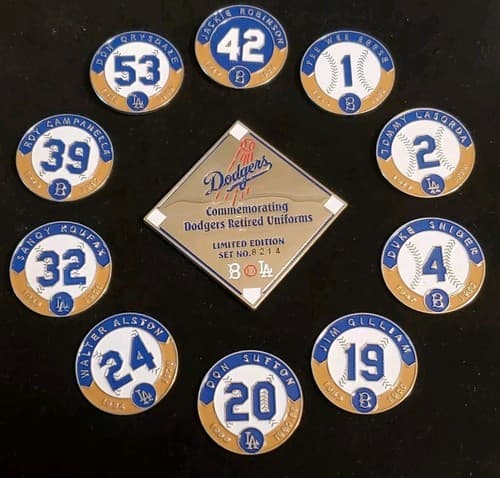 MLB DODGERS Retired Uniforms Ltd Ed Pin Set #8214 Brooklyn & LA Jackie Robinson - Image 1
