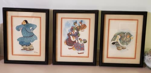 Barbara Lavallee Framed Art Print LOT OF 3 from 1984-5. Alaskan Eskimos. Unique! - Image 1