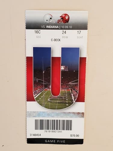 2010 NCAA Ohio State Univ ticket stub. OCT 9 2010 v Indiana (38-10W) Two Ava - Image 1