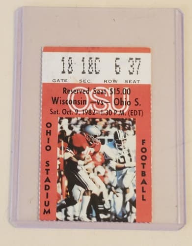 1982 NCAA Ohio State University ticket stub. OCT 9 82 v Wisconsin. MIKE TOMCZAK - Image 1