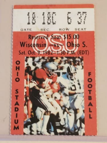 1982 NCAA Ohio State University ticket stub. OCT 9 82 v Wisconsin. MIKE TOMCZAK - Thumbnail 6