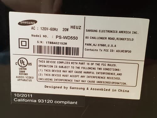 Samsung PS-WD550 Wireless Active Subwoofer. Tested works. Used, excellent cond - Thumbnail 7