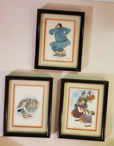 Barbara Lavallee Framed Art Print LOT OF 3 from 1984-5. Alaskan Eskimos. Unique! - Thumbnail 2