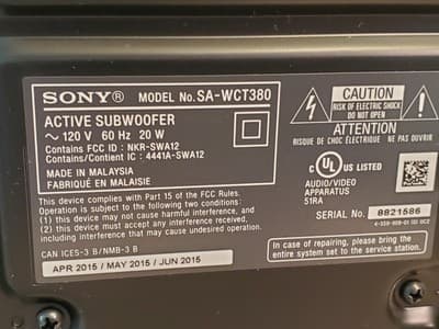 SONY SA-WCT380 Active Subwoofer 20W Wireless Connect. Tested works. Used, excel - Thumbnail 10
