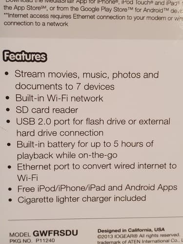 IOGEAR Wireless Media Hub Model GWFRSDU. SD / USB Input. NEW SEALED PACKAGE - Thumbnail 3