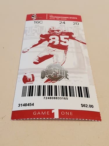 2008 NCAA Ohio State Univ ticket stub. AUG 30 2008 v Youngstown State 43-0W. - Thumbnail 14