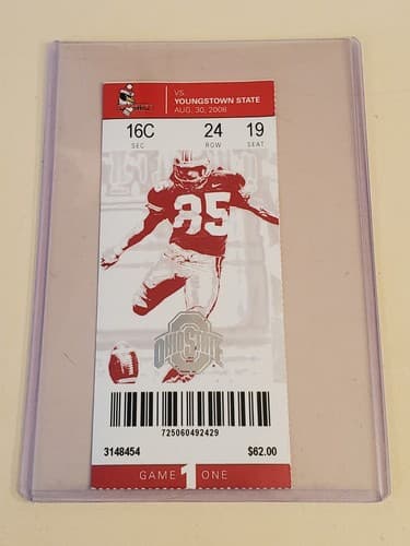 2008 NCAA Ohio State Univ ticket stub. AUG 30 2008 v Youngstown State 43-0W. - Thumbnail 5