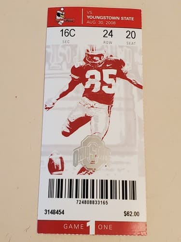2008 NCAA Ohio State Univ ticket stub. AUG 30 2008 v Youngstown State 43-0W. - Thumbnail 13