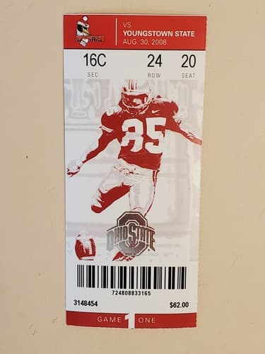 2008 NCAA Ohio State Univ ticket stub. AUG 30 2008 v Youngstown State 43-0W. - Thumbnail 10