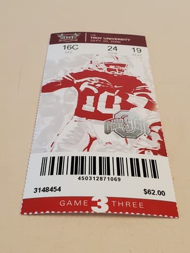 2008 NCAA Ohio State Univ ticket stub. SEP 20 2008 v Troy Univ (28-10W) Two ava - Thumbnail 6