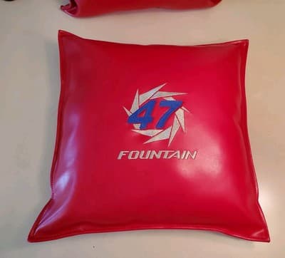 LOT(2)🚤FOUNTAIN 47⚡Lightning⚡Red Leather Boat Pillows Gold Blue Embroidered NEW - Thumbnail 5