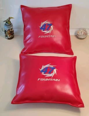 LOT(2)🚤FOUNTAIN 47⚡Lightning⚡Red Leather Boat Pillows Gold Blue Embroidered NEW - Thumbnail 2