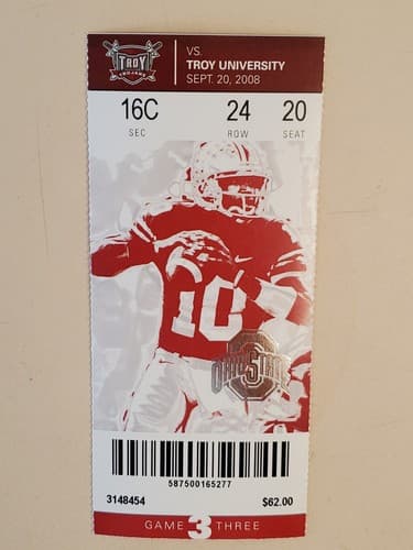 2008 NCAA Ohio State Univ ticket stub. SEP 20 2008 v Troy Univ (28-10W) Two ava - Thumbnail 14