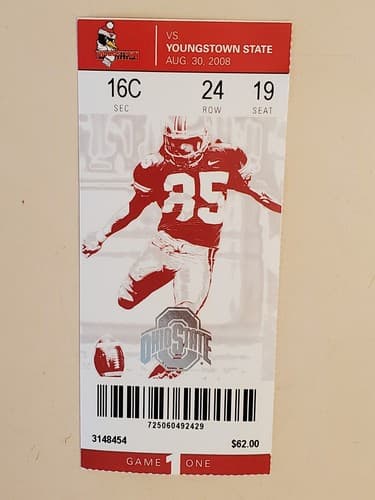 2008 NCAA Ohio State Univ ticket stub. AUG 30 2008 v Youngstown State 43-0W. - Thumbnail 8