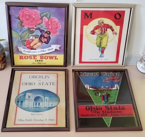 The Ohio State Univ. Football Program Cover Prints LOT OF 8. Frame, glass 11x14 - Image 1