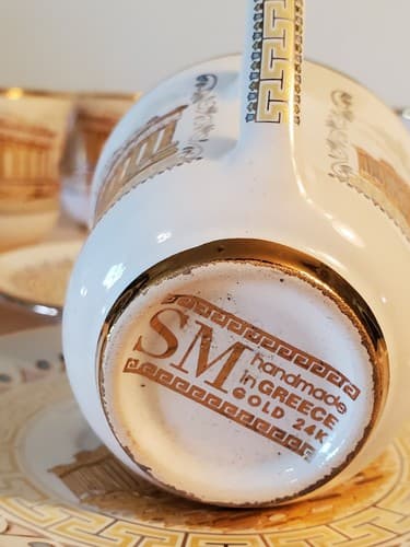SM Handmade In Greece Gold 24k Cup & Saucer LOT OF 6. Parthenon of Athens motif - Thumbnail 3