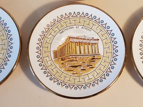 SM Handmade In Greece Gold 24k Cup & Saucer LOT OF 6. Parthenon of Athens motif - Thumbnail 4