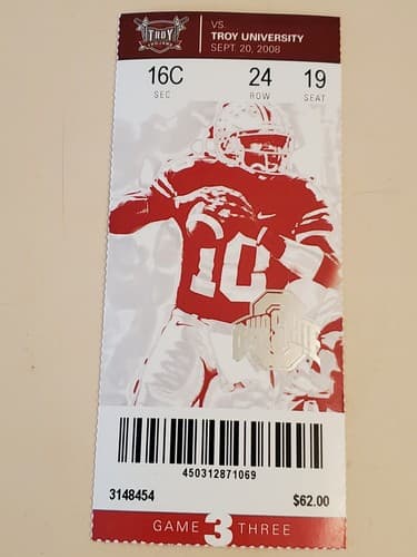 2008 NCAA Ohio State Univ ticket stub. SEP 20 2008 v Troy Univ (28-10W) Two ava - Thumbnail 7