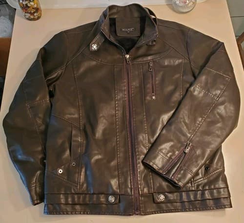 WULFUL Men's Vintage Stand Collar Leather Jacket. SIZE XXL Brown. NEW no Tags - Image 1