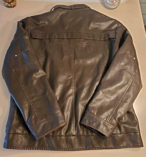 WULFUL Men's Vintage Stand Collar Leather Jacket. SIZE XXL Brown. NEW no Tags - Thumbnail 2