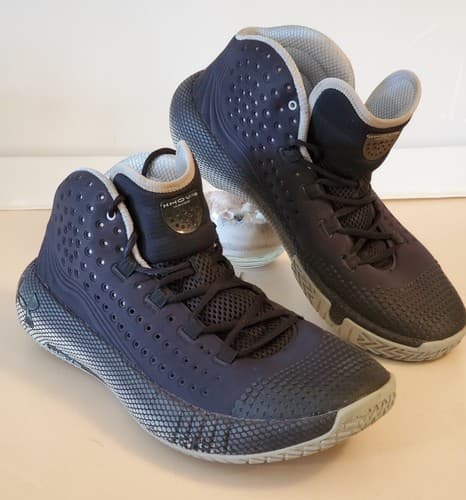 UNDER ARMOUR HOVR HAVOC Size 12.5 Men's Basketball Hi Top Shoe, dark blue. Used - Image 1