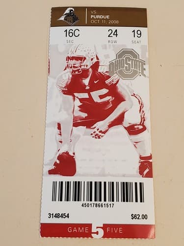 2008 NCAA Ohio State University ticket stub OCT 11 2008 v Purdue (16-3W) Two ava - Image 1