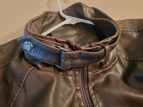 WULFUL Men's Vintage Stand Collar Leather Jacket. SIZE XXL Brown. NEW no Tags - Thumbnail 4