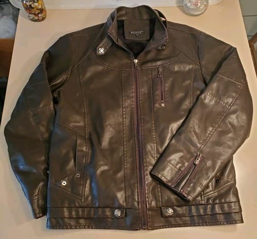 WULFUL Men's Vintage Stand Collar Leather Jacket. SIZE XXL Brown. NEW no Tags - Thumbnail 13