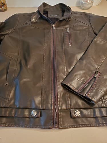 WULFUL Men's Vintage Stand Collar Leather Jacket. SIZE XXL Brown. NEW no Tags - Thumbnail 6