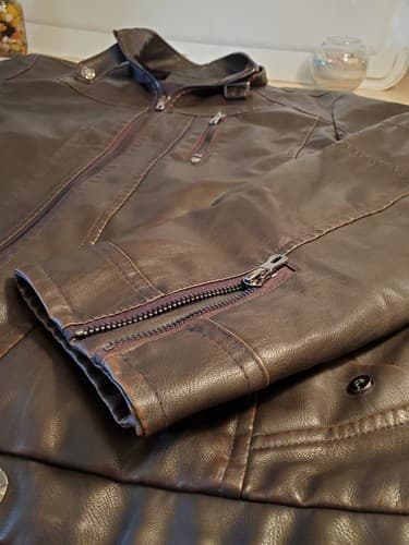 WULFUL Men's Vintage Stand Collar Leather Jacket. SIZE XXL Brown. NEW no Tags - Thumbnail 5