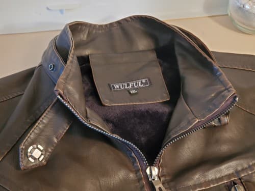 WULFUL Men's Vintage Stand Collar Leather Jacket. SIZE XXL Brown. NEW no Tags - Thumbnail 3