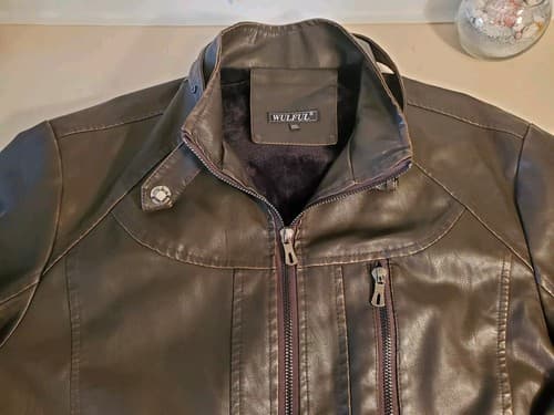 WULFUL Men's Vintage Stand Collar Leather Jacket. SIZE XXL Brown. NEW no Tags - Thumbnail 12