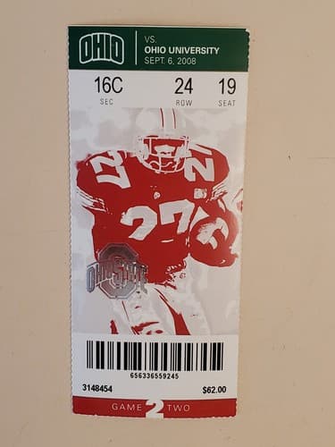 2008 NCAA Ohio State Univ ticket stub. SEP 6 2008 v Ohio Univ (26-14W) Two ava - Image 1