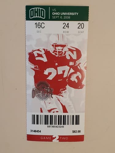2008 NCAA Ohio State Univ ticket stub. SEP 6 2008 v Ohio Univ (26-14W) Two ava - Thumbnail 14