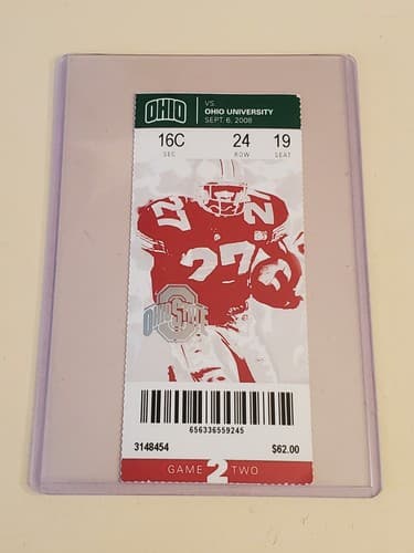 2008 NCAA Ohio State Univ ticket stub. SEP 6 2008 v Ohio Univ (26-14W) Two ava - Thumbnail 5