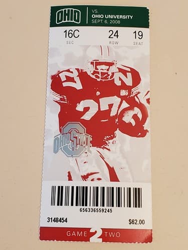 2008 NCAA Ohio State Univ ticket stub. SEP 6 2008 v Ohio Univ (26-14W) Two ava - Thumbnail 7