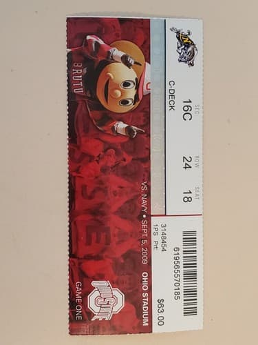 2009 NCAA Ohio State University ticket stub. SEP 5 2009 v Navy (31-27W) Two ava - Thumbnail 14