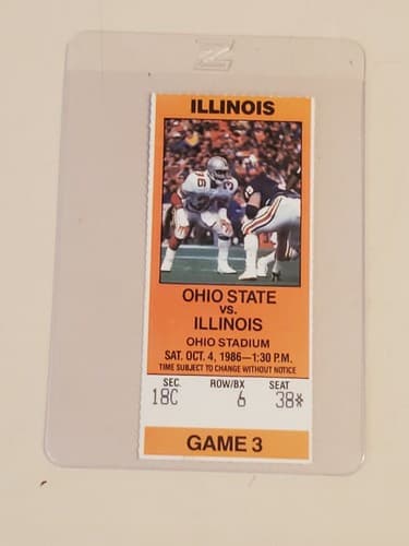 1986 NCAA Ohio State Univ ticket stub OCT 4 86 v Illinois 14-0W. Chris Spielman - Thumbnail 5
